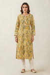 Elegant Mustard Botanical Print Cotton Kurta