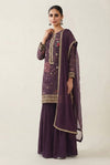 Elegant Wine Floral Printed Sharara Suit Set