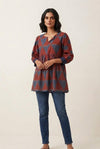 Premium Rust Geometric Print Peplum Top