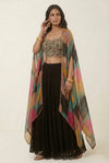 Black Skirt Set With Cape