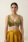 Artisanal Embroidered Velvet V-Neck Blouse