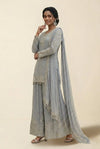 Blue Tissue Embroidered Sharara Set