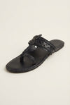 Black Embroidered Leather T-Strap Sandals