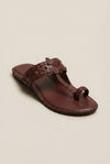 The Espresso Braided Leather T-Strap Sandals