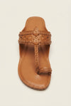 The Artisan Tan Braided Leather T-Strap Sandals