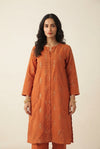 Rust Orange Embroidered Straight Kurta Set