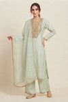 Mint Green Embroidered Silk Kurta Set with Dupatta